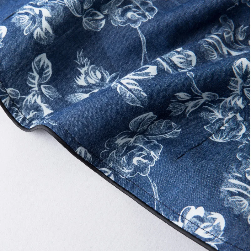 Темно-синяя блузка китайские рубашки деним синий печать цветы Qipao Camisa Китай Mujer классические традиционные Топы