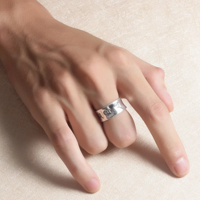 Настоящее 999 серебряное Винтажное кольцо с шестью символами, открывающееся мужское тайское серебрянное кольцо ручной работы, ювелирные изделия в европейском и американском стиле