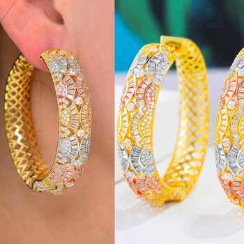 

missvikki Trendy Unique Design Dubai Indian Style Hoop Earrings for Noble Women Bride Wedding Anniversary Prom Party Show Gift