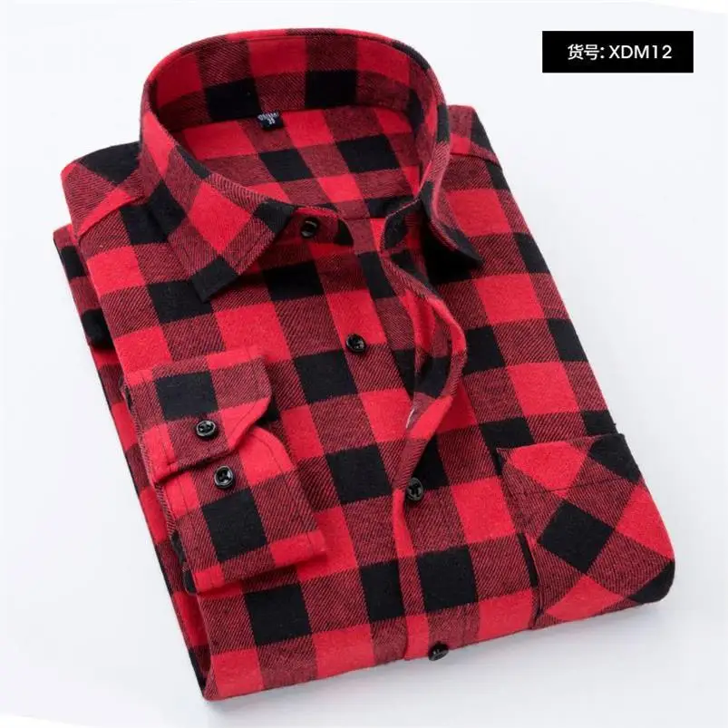 100% из хлопка и фланелевой ткани мужская клетчатая рубашка Slim Fit весенне-осенний