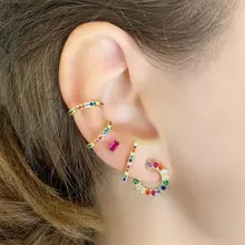 Роскошные женские модные серьги-гвоздики, позолоченные радужные багеты, кубический цирконий, Круглый Круг, геометрические серьги, трендовые серьги