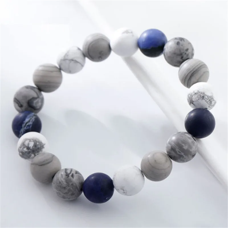 Unique Matte Frosted Blue-vein Stone Beads Planets Bracelets Charm Universe Natural Amazonite Bracelet Men Women Jewelry | Украшения и