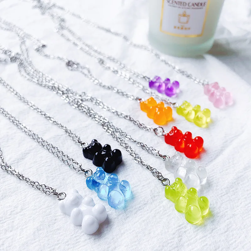 Collares de cadena de oso de goma de resina para mujer y niña, colgante de Color caramelo, joyería hecha a mano, regalos de fiesta, 10 colores