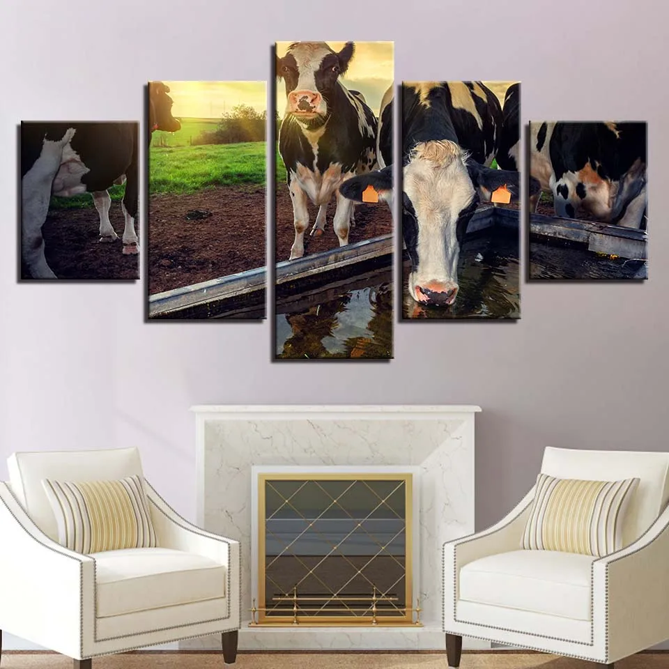 

A Herd of Cows Pasture Scenery Modular Canvas HD Prints Posters Home Decor Wall Art Pictures 5 Pieces Art Paintings No Frame