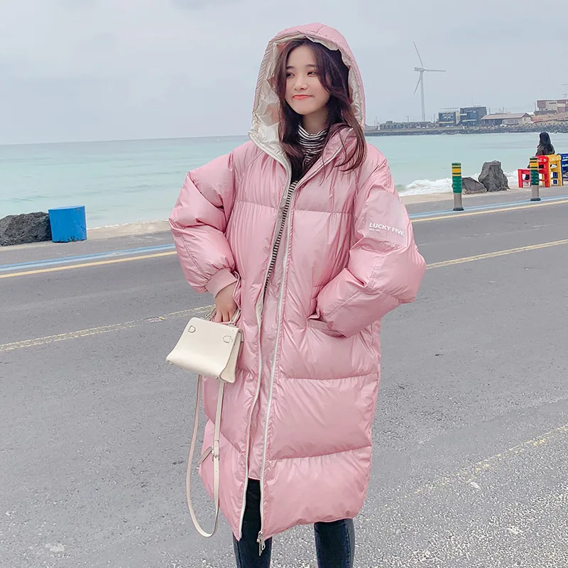 

2019 Winter New Style Warm Comfortable Fashion Mid-length Pocket Hooded Zipper Cotton-padded Clothes Bright Surface College Styl