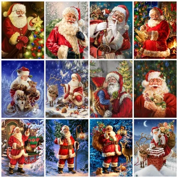 

AZQSD Painting By Numbers Santa Claus Pictures DIY Frameless Paint On Canvas Hand Painted Oil Drawing Painting Christmas Gift
