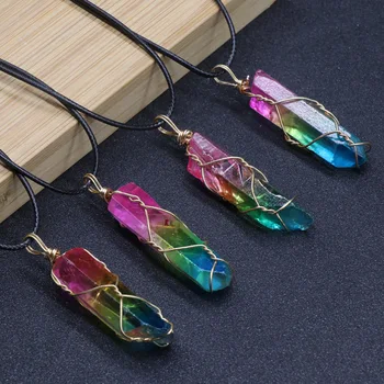 

Women' Fashion Necklace Chakra Reiki Healing Stone Crystal Quartz Tree of Life Pendants Pendulum Rainbow DIY Druzy Jewelry Gifts