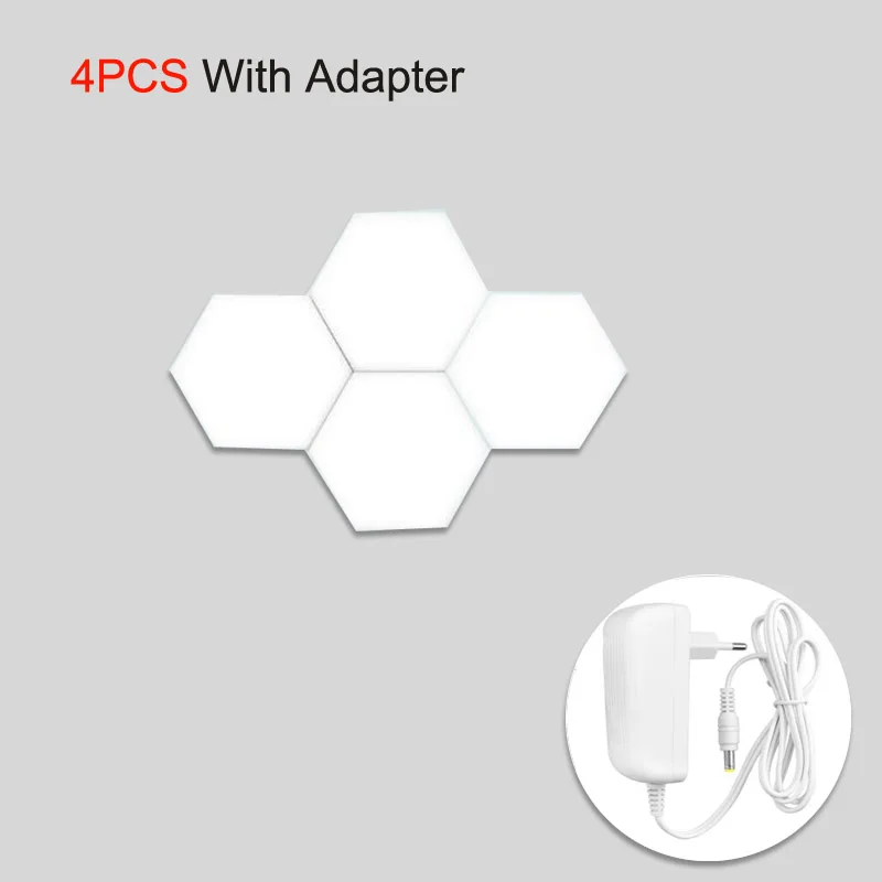 4pcs with adapter 110 В, 220 В, штепсельная вилка европейского стандарта, сделай сам, Квантовый светильник, сенсорный датчик, светодиодный модуль, ночная лампа, модульный шестигранный светодиодный магнитный светильник, настенный светильник - Цвет: 4pcs with adapter