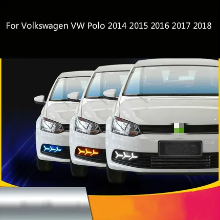 

Светодиодный прожектор для Volkswagen VW Polo 2014, 2015, 2016, 2017, 2018, динамический поток потока, противотуманный светильник, дневные ходовые огни, светильник s, DRL