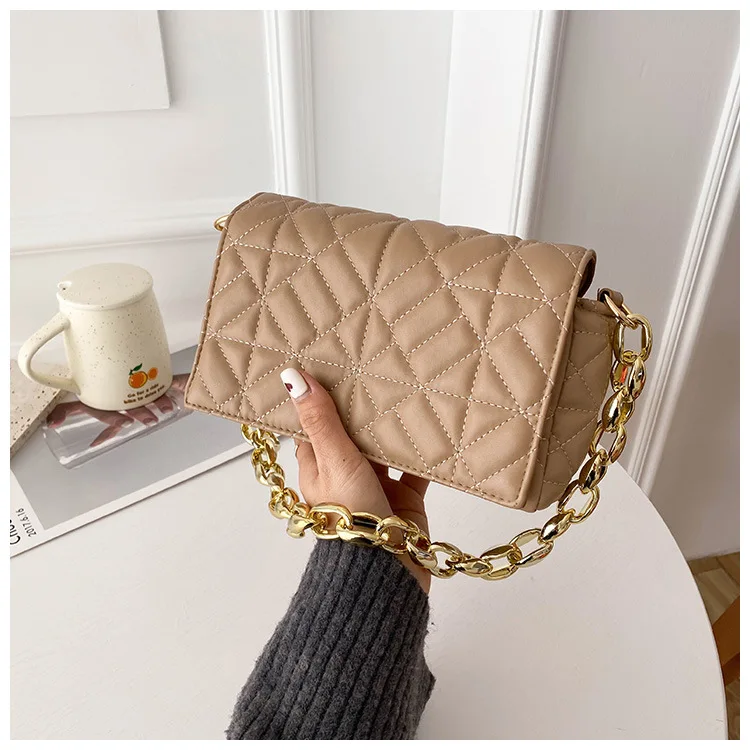 2022 Fashion Plaid Shoulder Bag Thick Chain Underarm Bags For Women Brand Designer Handbags And Purses Ladies Crossbody