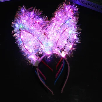 

Bright Silk Glowing Rabbit Ears Party Party Headband 14 Lights Gold Rabbit Ears Glowing Cat Ears Garland