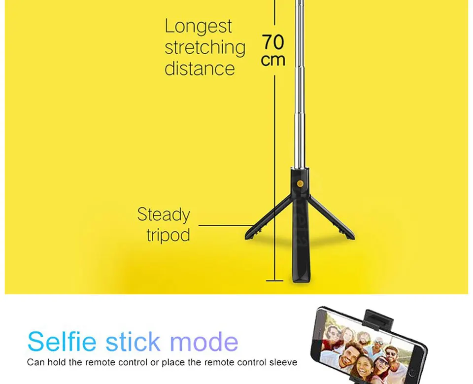 Roreta 3 in 1 Wireless Bluetooth Selfie Stick Foldable Mini Tripod Expandable Monopod with Remote Control for iPhone IOS Android