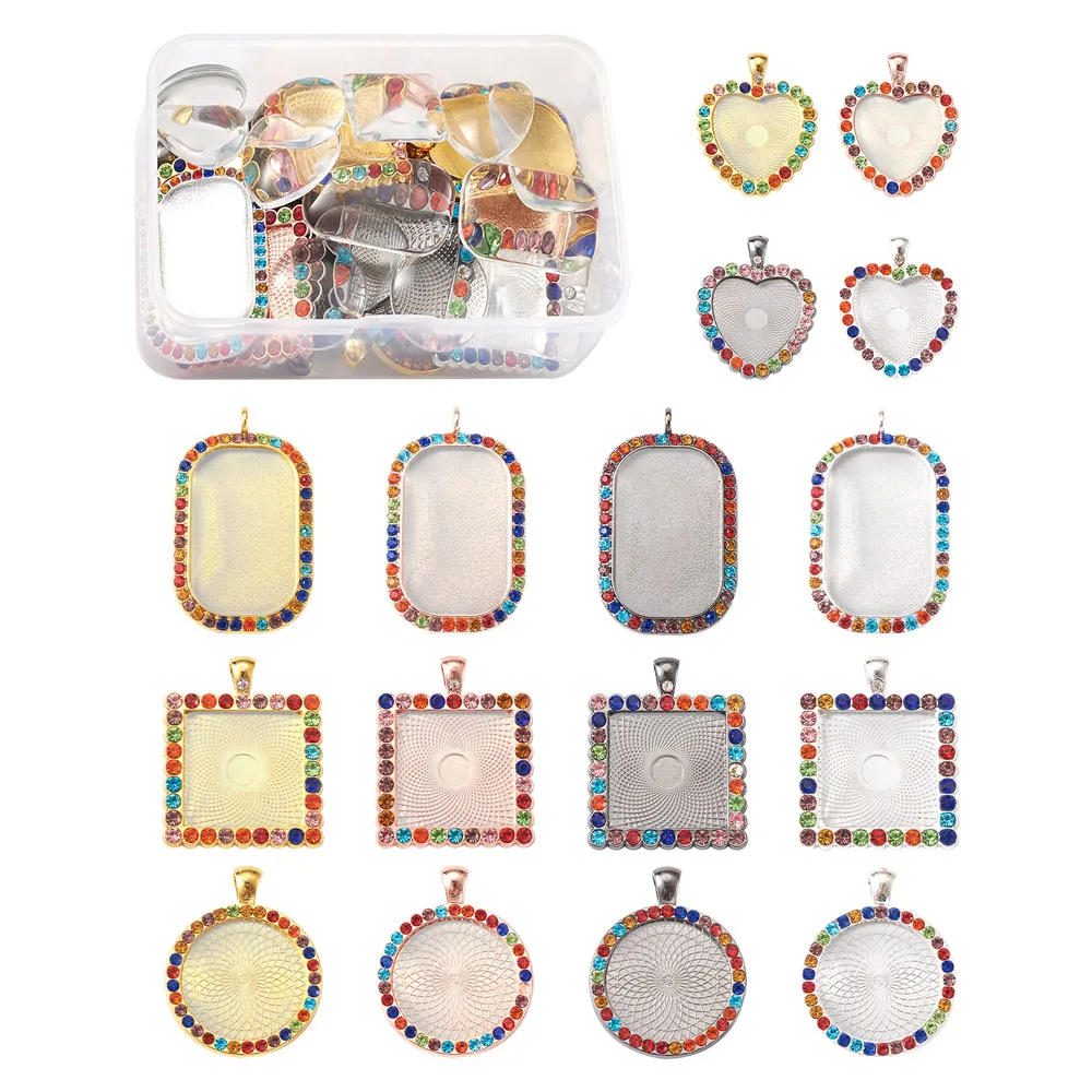 DIY Pendant Making Kits with Alloy Rhinestone Pendant Cabochon Settings and Transparent Glass Cabochons Mixed Shapes Mixed color|jewelry making kits| - AliExpress