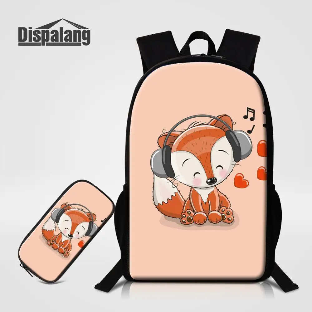 2 PCS Set12 Милые школьные рюкзаки для девочек с рисунком лисы, единорога, поросенка, 2 шт., школьные сумки, набор, чехол-карандаш для студентов, женский рюкзак для путешествий - Цвет: 2 PCS Set12