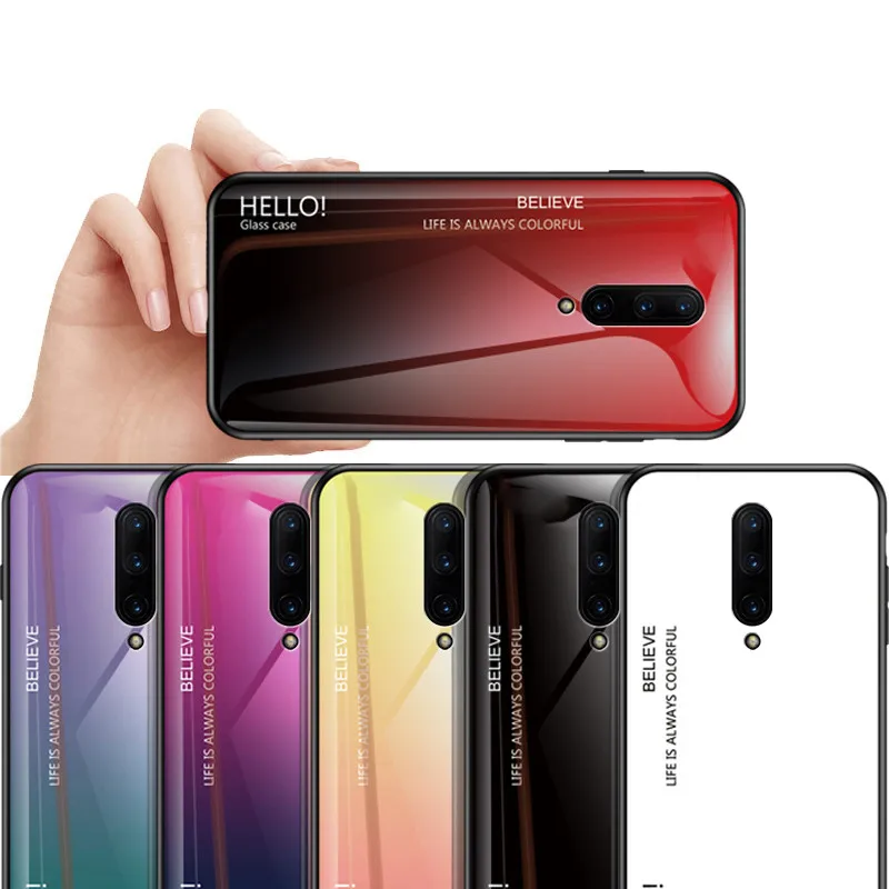 

Gradient Color Hard Case For Oneplus 7 Pro Tempered Glass Luxury Case For Oneplus 7 6 6t 5 5t Full Protective Cover