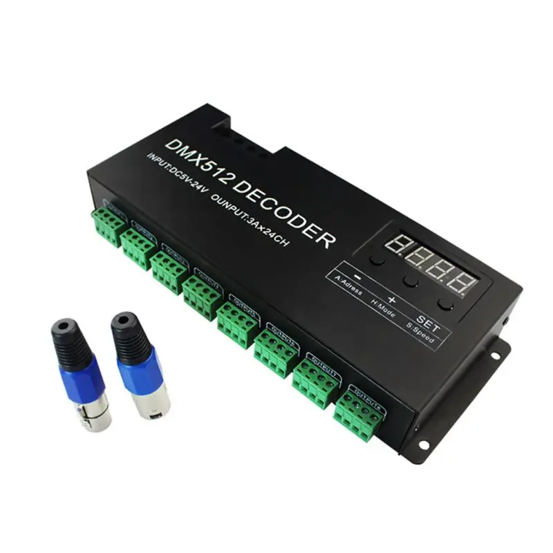 24 канальный RGB DMX 512 декодер с цифровым дисплеем 72A диммер драйвер pwm RGB контроллер DMX с RJ45 входным DC5V-24V