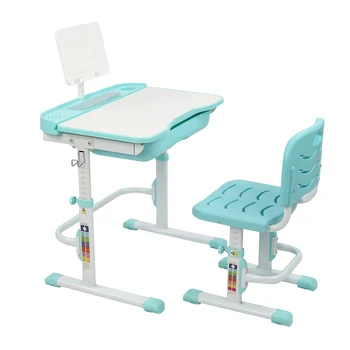 

80Cm Hand-Operated Lifting Table Top Can Tilt Children's Study Table And Chair Blue- Green (With Reading Frame Without Lamp)