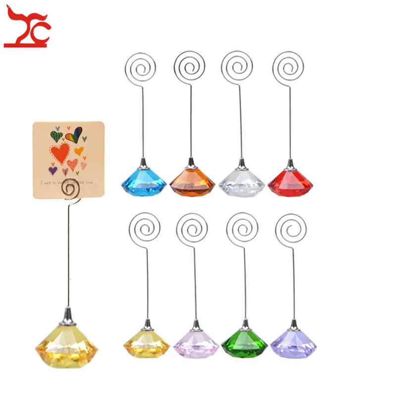 

Crystal Base Metal Coffee Room Card Holder Stand Colorful Crystal Wedding Office Card Rack Charm Message Notepad Rack 1Pc