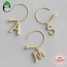 ElfoPlataSi, Настоящее серебро 925 пробы, золотые буквы А м S, серьги-гвоздики для женщин, модные ювелирные изделия из стерлингового серебра XY233