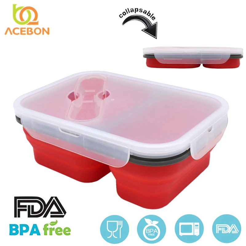 

Double Grid Silicone Folding Square Bento Box Collapsible Portable Lunch Box for Food Dinnerware Food Container Bowl For Student