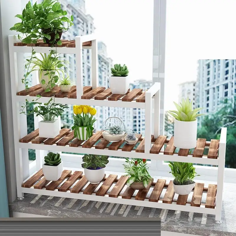 Decorativa Madera Indoor Plant Estanteria Para Plantas Pot Balcony Shelf Dekoration Stojak Na Kwiaty Outdoor Flower Stand