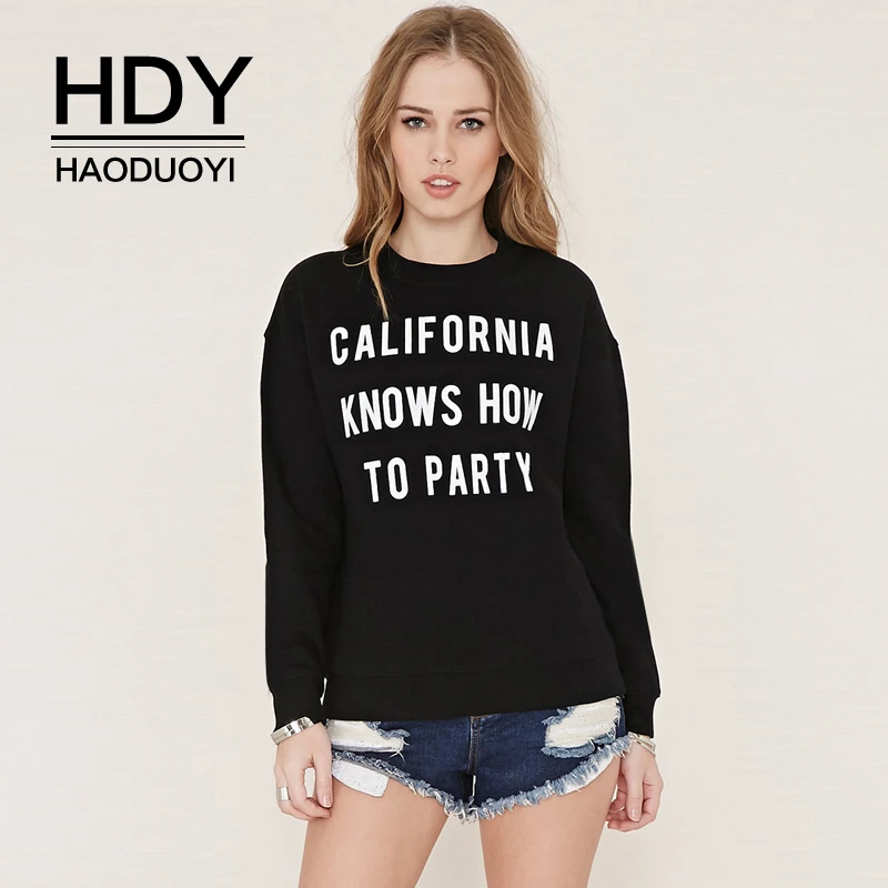 

HDY Haoduoyi Autumn Letter Printing Hem Ribbed Cuffs Fashion Tops Trend New Long Sleeve Round Neck Pullover Sweatshirt