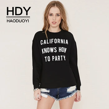 

HDY Haoduoyi Autumn Letter Printing Hem Ribbed Cuffs Fashion Tops Trend New Long Sleeve Round Neck Pullover Sweatshirt