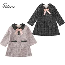 Коллекция года, летняя одежда для малышей милое детское клетчатое платье на молнии для маленьких девочек вечерние платья с длинными рукавами комплект верхней одежды с бантом, От 1 до 6 лет