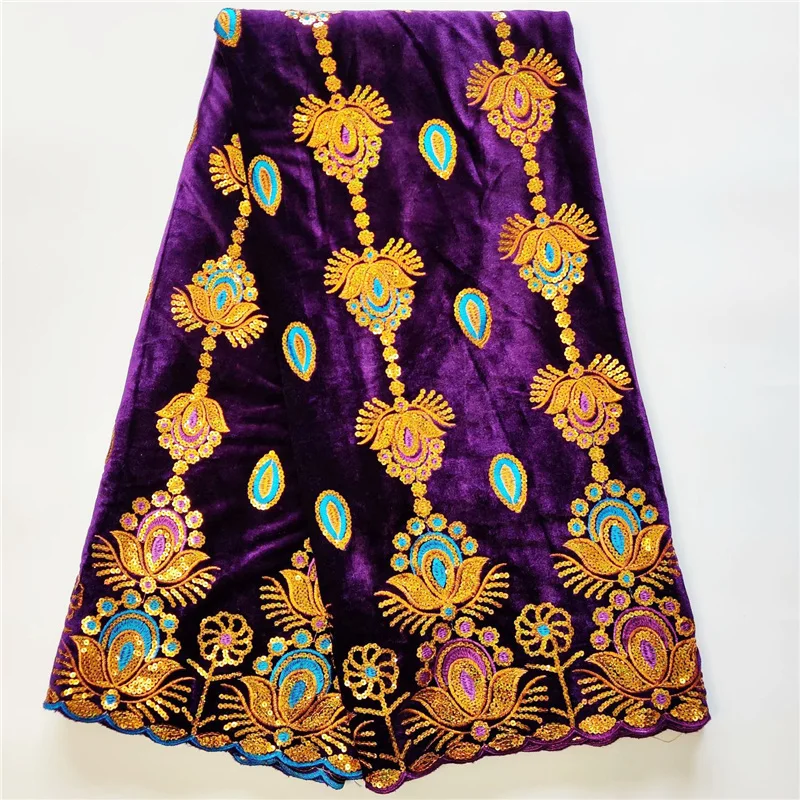 Нигерийская блестящая бархатная ткань высокого качества, бархатная ткань, модная фиолетовая шелковая бархатная ткань для вечерних платьев VE-042