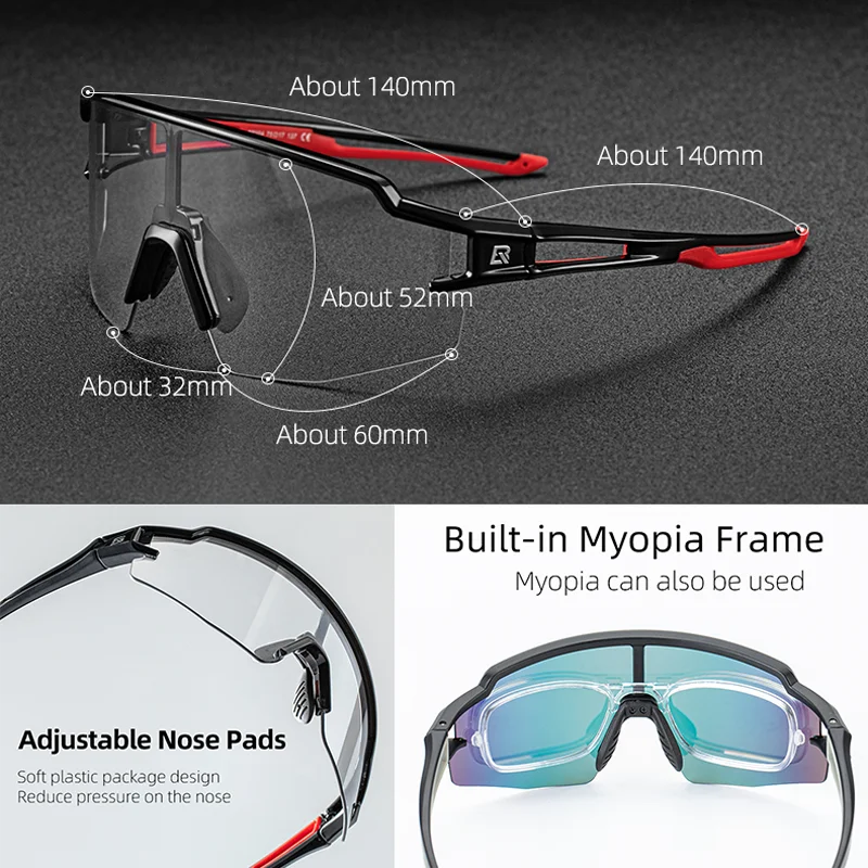 ROCKBROS Photochromic Cycling Glasses Polarized Built-in Myopia Frame Sports Sunglasses Men Women Glasses Cycling Eyewear Goggle