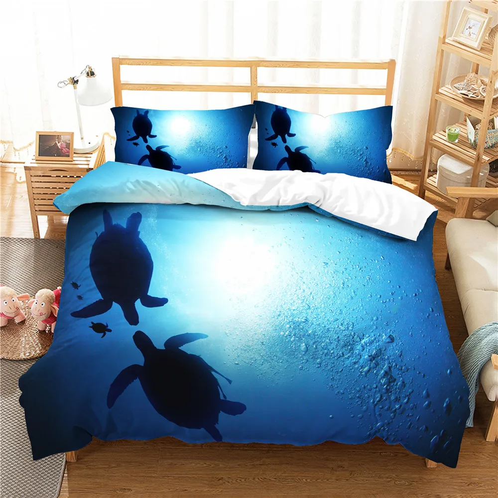 

Bed Linen Sets Bedroom Coverlet Home Textiles Sea Turtle Printed Duvet Cover with Pillowcases King Queen Double Size