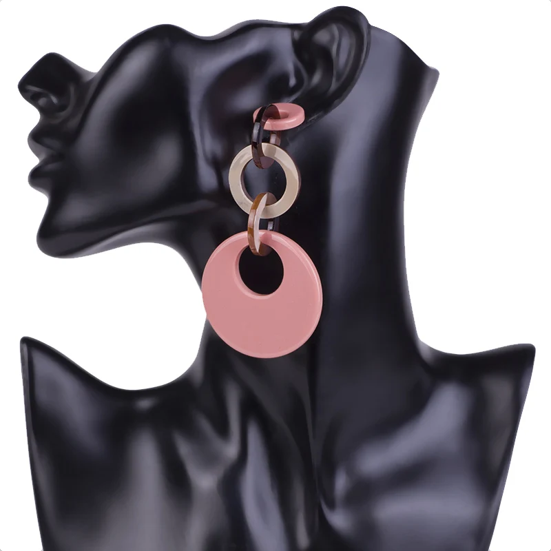 Trendy Dangle Fashion Acrylic Earrings Statement Women Big Round Geometric Resin Dangling Earring Bohemian Jewelry Black Brincos (1)