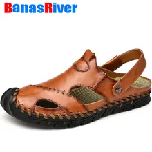 Повседневные мягкие мужские тапочки; удобные мужские летние кожаные сандалии; летняя уличная пляжная обувь в римском стиле; большие размеры 38-48
