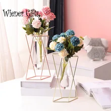 Nordic Creative Vase Home Decor Golden Glass Vase Hydroponic Plant Holder Iron Line Flowers Ornament Home Garden Decoration Hot