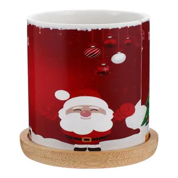 

1 Set Ceramics Flowerpot Planter Succulent Pot Christmas Flowerpot with Tray