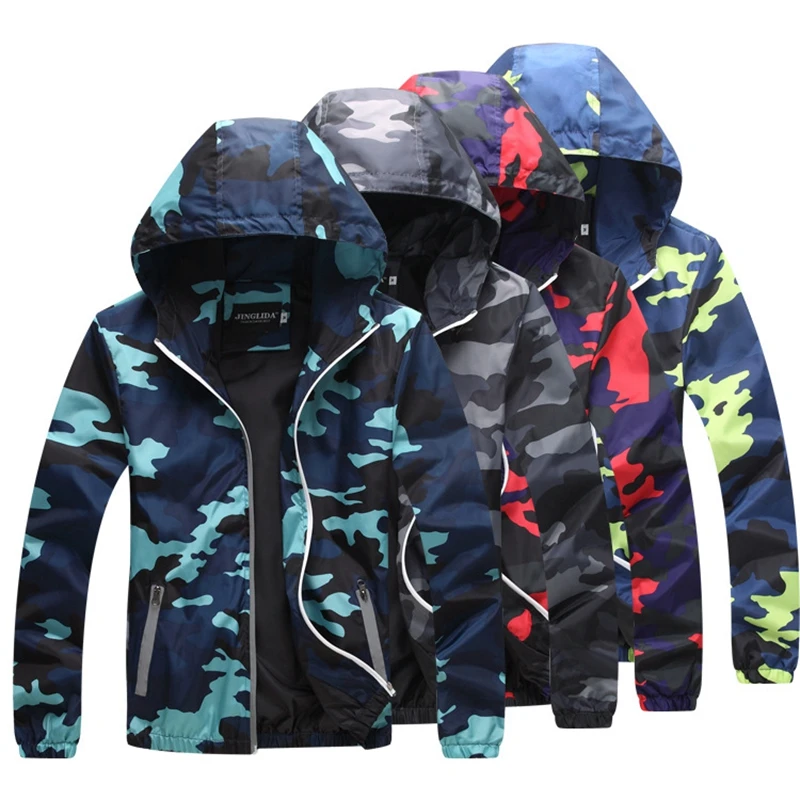 

Men 'S Spring Summer Hood Jackets Reflective Fashion Camouflage Waterproof Windbreaker Bomber Jacket New Style Camouflage Jacket