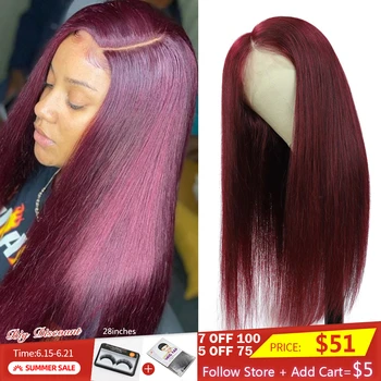 

Brazilian Remy Straight 99J Lace Front Human Hair Wigs Burg Brown Red Color 13X4 Lace Frontal Wigs Bob Lace Front Wigs EUPHORIA