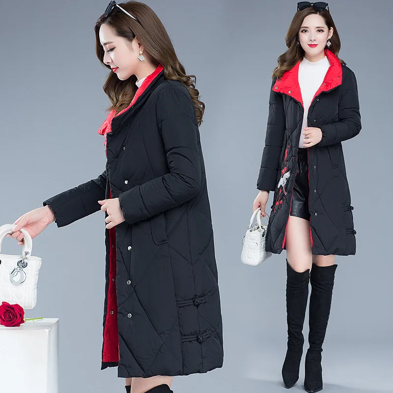 

2019 Winter New Style Elegant Versatile Embroidery Cotton Overcoat Women's Slim Fit Slimming down Jacket Cotton-padded Clothes C