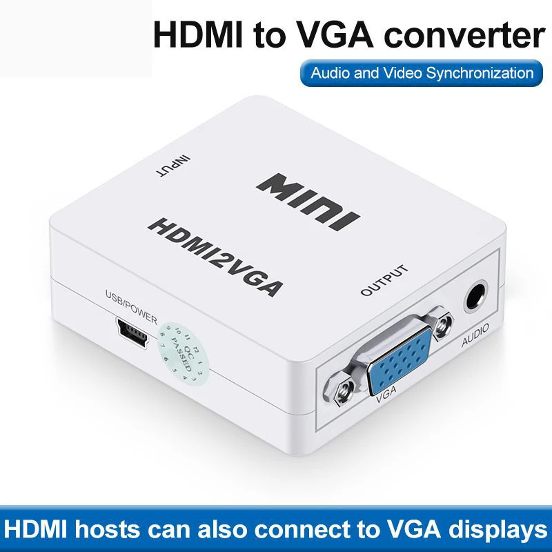 HDMI to VGA cable Converter adapter 1080P Audio Connector HDMI 2VGA with Audio for PC Laptop to HDTV Projector - Цвет: Белый