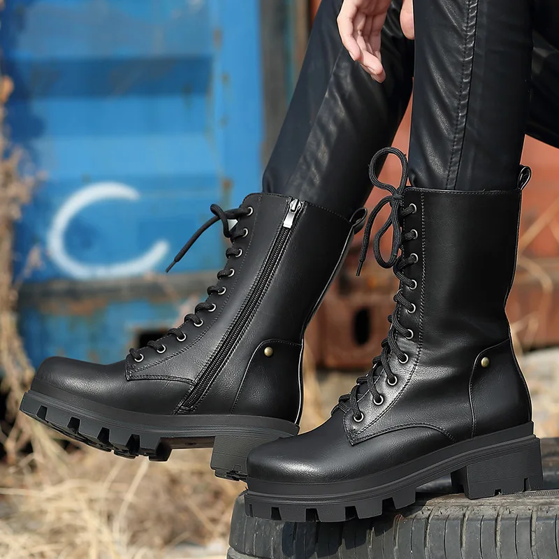 

Chunky-Heel Martin Boots Women's British-Style Leather Boot 2019 Autumn And Winter New Style Tube Biker Boots plus Velvet Boots