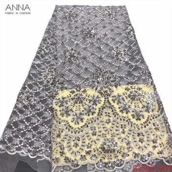 

Anna nigerian heavy handmade beaded lace fabric 2020 high quality gray embroidery french sequins lace african fabrics for sewing