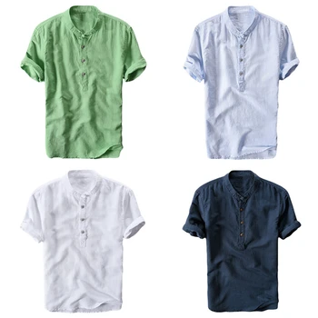 

Man Traditional Chinese Shirts Retro Casual Short Sleeve Tops Summer Solid Linen Buttons Kung Fu Clothing Tang Suit for Male