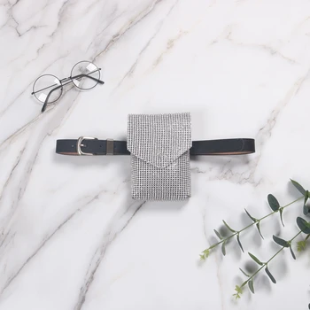 

Blingbling Silver Rhinestone Fanny Packs Women Colors PU leather Detachable Waist belts With Bag Vertical Wallets Phone Flap Bag