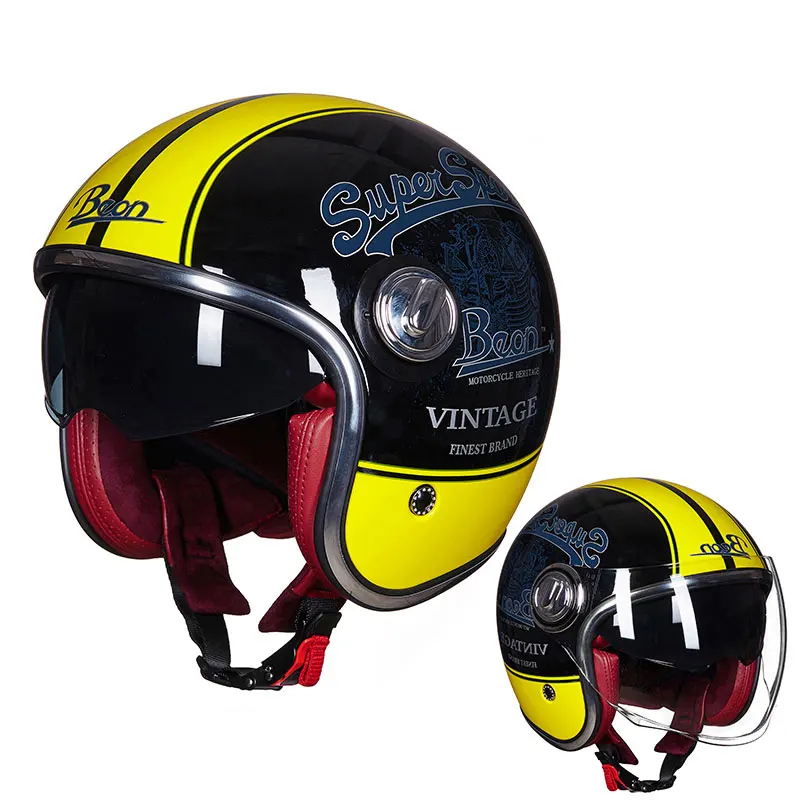 С открытым лицом Ретро Скутер мотоцикл Винтаж шлем Capacete Casque ECE - Цвет: Black Yellow