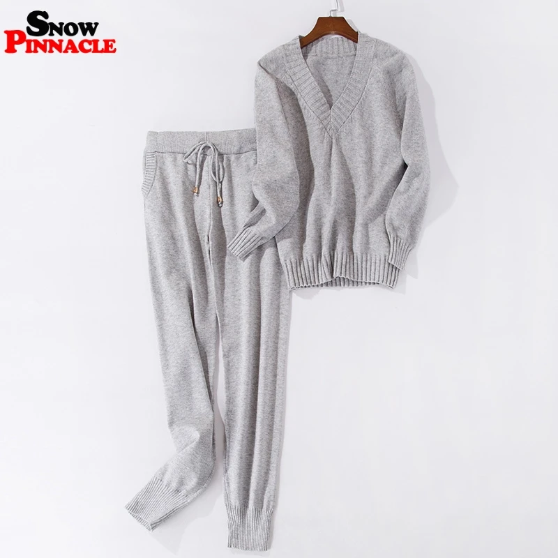 Женские спортивные костюмы осень зима пуловер с вырезом в виде буквы V + длинные