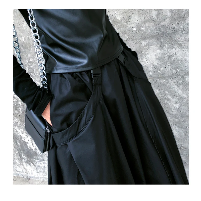 [EAM] High Elastic Waist Black  Buckle Split Joint IrregularHalf-body Skirt Women Fashion Tide New Spring Autumn 2020 1DA108