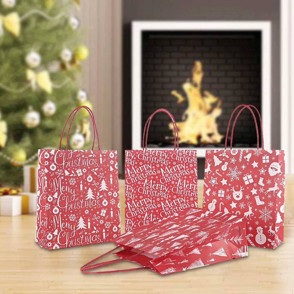 Счастливый год Рождество Dragee конфеты сумки Navidad Подарочный мешок бумажный пакет упаковка крафт-бумага дно сумка 12 шт