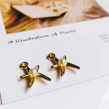 

KC Gold Plated Eardrop Starfish Pendant Charms Jewelry Component Accessories Diy Handmade Material for Earring Necklace 10pcs