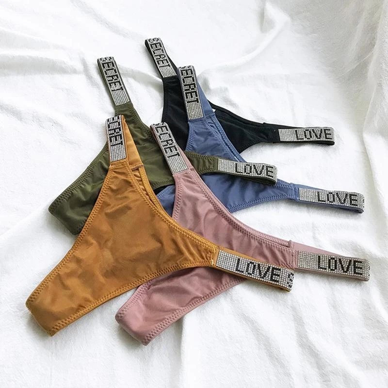 Letter LOVE Secret Rhinestone Panties Women G String Low Rise Underwear Sexy Seamless Fitness Gym Lingerie Thongs Brand Design high waisted thong