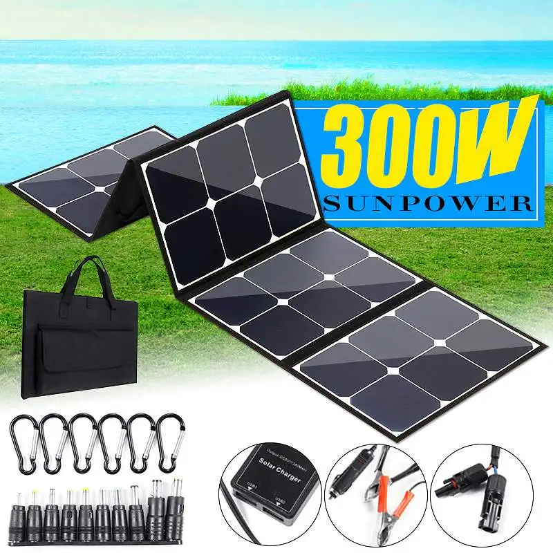 

Portable 300W Folding Solar Panel 18V Foldable Waterproof Sun Power USB Solar Cell Charger Power Bank for Phone Battery Outdoor